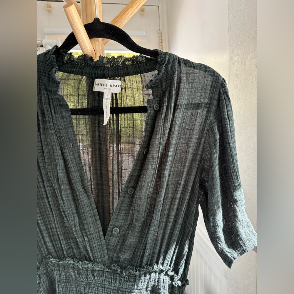 Apiece Apart Forest Green Sheer Dress 100% Cotton